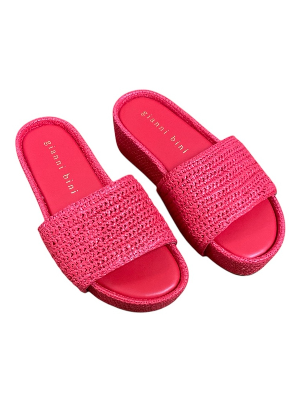 Gianni Bini Owens Pink Raffia Woven Platform Slide Sandals - Size 8M